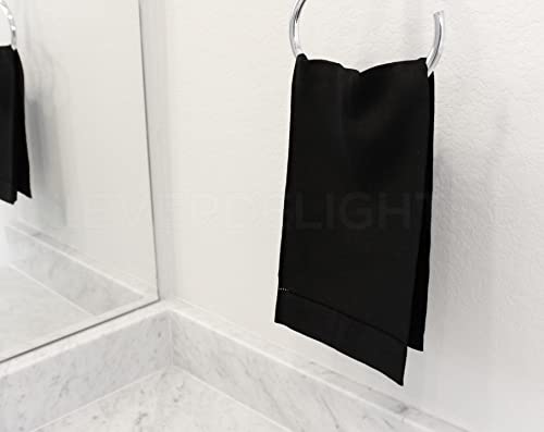 CleverDelights Black Linen Hemstitched Hand Towels - 6 Pack - 14" x 22" - Fingertip Towel