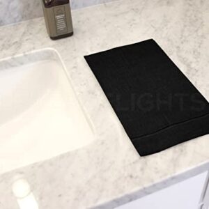 CleverDelights Black Linen Hemstitched Hand Towels - 6 Pack - 14" x 22" - Fingertip Towel