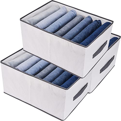 TOOVREN Jeans Organizer for Closet Extra Large 7 Grids, Upgraded Wardrobe Clothes Organizer with Handle, Sturdy Foldable Clothes Storage Box for Adults Jeans Pants, Sweaters (Built-In PP Board),3 Pack