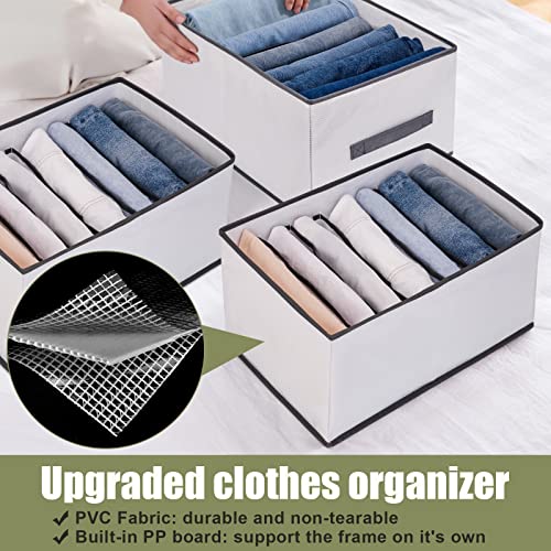 TOOVREN Jeans Organizer for Closet Extra Large 7 Grids, Upgraded Wardrobe Clothes Organizer with Handle, Sturdy Foldable Clothes Storage Box for Adults Jeans Pants, Sweaters (Built-In PP Board),3 Pack