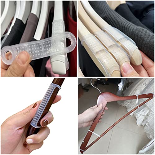Clothing Hanger Strips ITROLLE 50PCS Clear Non-Slip Rubber Clothing Hanger Grips for Wood and Plastic Hangers Transparent Silicone Grip