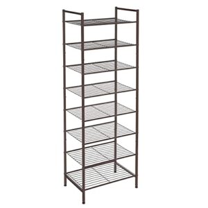 songmics shoe rack 8 tier tall shoe storage organizer, sturdy metal narrow shoe rack shelf for closet entry small space, slim shoe stand holder for 16-24 pairs, stackable vertical shoe tower, bronze