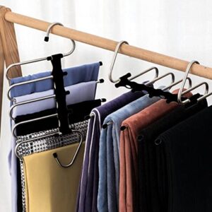 APARE - Storage Solutions Space Saving Pants Hanger-2 Pack for Closet Multiple Layers Multifunctional Uses Rack Organizer for Trousers Skirts Scarves Anti-Slip Design