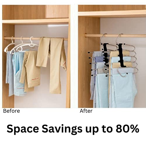 APARE - Storage Solutions Space Saving Pants Hanger-2 Pack for Closet Multiple Layers Multifunctional Uses Rack Organizer for Trousers Skirts Scarves Anti-Slip Design