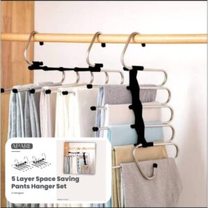 APARE - Storage Solutions Space Saving Pants Hanger-2 Pack for Closet Multiple Layers Multifunctional Uses Rack Organizer for Trousers Skirts Scarves Anti-Slip Design