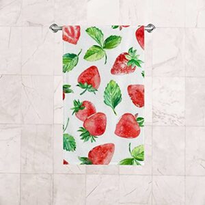 Bath Hand Towels Face Terry Towel Washcloth Couple Bathroom Set of 2 Watercolor Strawberry Kitchen Decor Soft Quick Dry Super Absorbent 30 X 15 inch