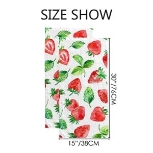 Bath Hand Towels Face Terry Towel Washcloth Couple Bathroom Set of 2 Watercolor Strawberry Kitchen Decor Soft Quick Dry Super Absorbent 30 X 15 inch