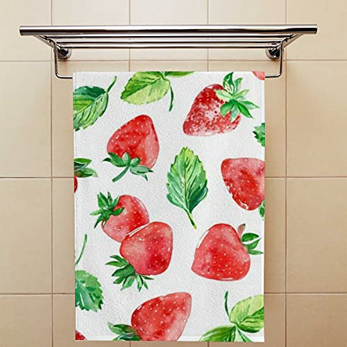 Bath Hand Towels Face Terry Towel Washcloth Couple Bathroom Set of 2 Watercolor Strawberry Kitchen Decor Soft Quick Dry Super Absorbent 30 X 15 inch