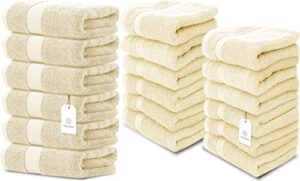 white classic luxury hand towels | 6 pack luxury cotton washcloths | 12 pack bundle (beige)