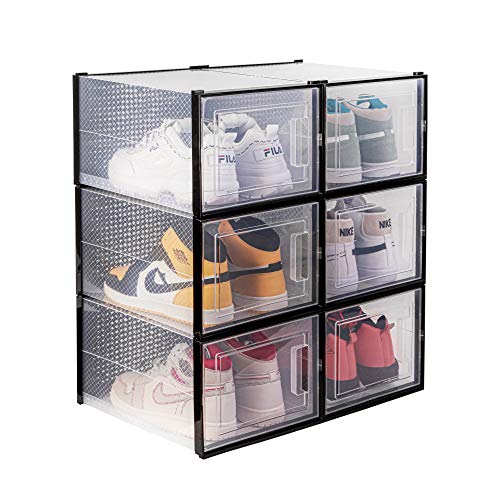 East Loft 6 Pack Extra Large Clear Plastic Shoe Box Storage Organizer - Stackable, Breathable, Front Opening door, Multiple Configurations, Holds up to Size 13 Men/Women Shoes