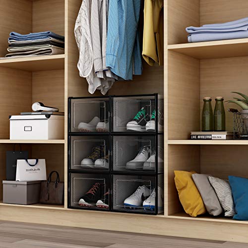 East Loft 6 Pack Extra Large Clear Plastic Shoe Box Storage Organizer - Stackable, Breathable, Front Opening door, Multiple Configurations, Holds up to Size 13 Men/Women Shoes