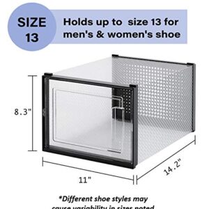 East Loft 6 Pack Extra Large Clear Plastic Shoe Box Storage Organizer - Stackable, Breathable, Front Opening door, Multiple Configurations, Holds up to Size 13 Men/Women Shoes