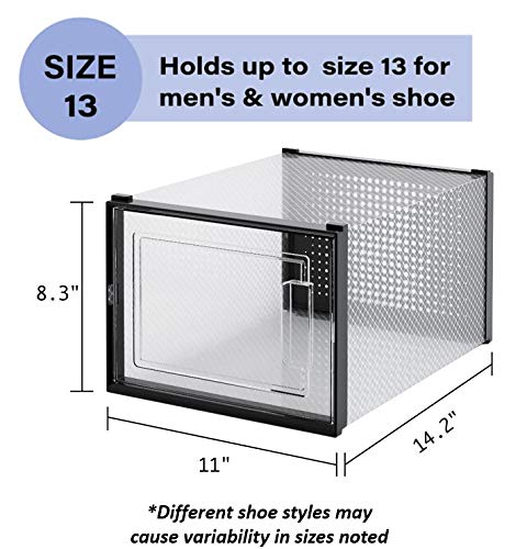 East Loft 6 Pack Extra Large Clear Plastic Shoe Box Storage Organizer - Stackable, Breathable, Front Opening door, Multiple Configurations, Holds up to Size 13 Men/Women Shoes