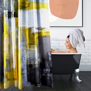Britimes 4 Piece Shower Curtain Sets, Yellow Gray White with Non-Slip Rugs, Toilet Lid Cover and Bath Mat, Durable and Waterproof, for Bathroom Decor Set, 72" x 72"