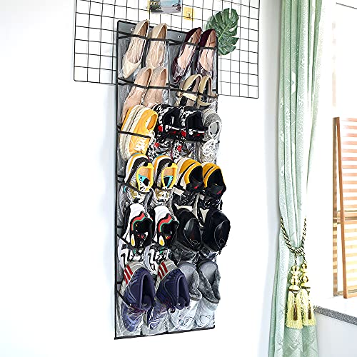 CiLai Over The Door Shoe Organizer 24 Large PVC Pockets Hanging Shoe Hanger Holder for Closet(Black),1 Pack Wooden Shoehorn