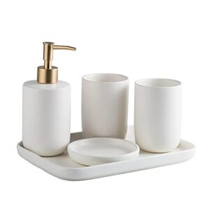 ljxx bathroom accessory set, 4 pieces ceramic white bathroom accessories for home and hotel,includes soap dish, soap dispenser pump, tumbler, toothbrush holder (white)