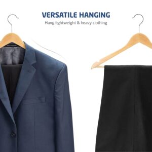 High-Grade Wooden Suit Hangers with Non Slip Pants Bar Smooth Finish Solid Wood Coat Hanger 360° Swivel Hook Precisely Cut Notches for Camisole, Jacket, Pant, Dress Clothes Hangers - 10 Pack, Natural