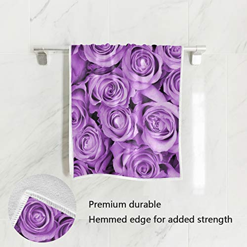 ALAZA Purple Rose Flowers Hand Towels Bathroom Towel Highly Absorbent Soft Small Bath Towel Decorative Guest Breathable Fingertip Towel for Face Gym Spa 30 X 15 Inch