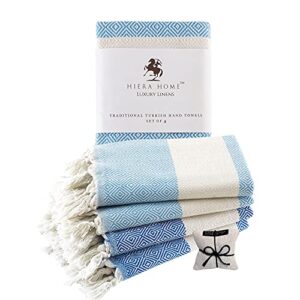 hiera home turkish hand towels set of 4 | 100% cotton decorative towels for bathroom, kitchen, gym, yoga, spa | soft, absorbent and quick dry farmhouse towels for hands, hair and face | 19x39 inches