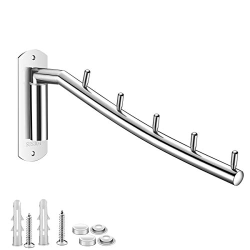 MulYeeh Folding Wall Mounted Clothes Hanger Rack Coat Hanger Stainless Steel Clothes Hook with Swing Arm for Bedroom Bathroom