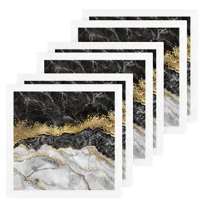 alaza wash cloth set gold black marble - pack of 6 , cotton face cloths, highly absorbent and soft feel fingertip towels(226cr8c)