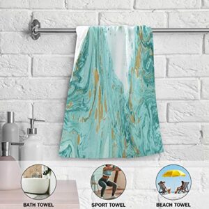 KEEPREAL Turquoise Marble Texture Print Soft Hand Towels for Bath Decorative Guest Towels Fingertip Towels for Bathroom Spa Gym (14.4 x 28.3 inch, 2-Piece)