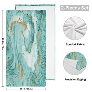 KEEPREAL Turquoise Marble Texture Print Soft Hand Towels for Bath Decorative Guest Towels Fingertip Towels for Bathroom Spa Gym (14.4 x 28.3 inch, 2-Piece)