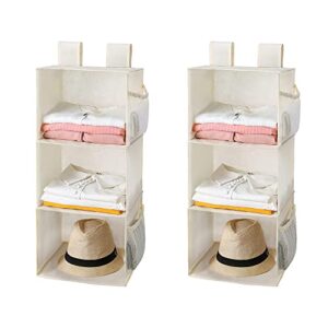 max houser 3-shelf hanging closet organizers, collapsible closet hanging shelves for camper, nursery hanging organizers, beige, 2-pack
