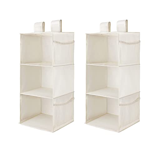 MAX Houser 3-Shelf Hanging Closet Organizers, Collapsible Closet Hanging Shelves for Camper, Nursery Hanging Organizers, Beige, 2-Pack