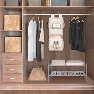 MAX Houser 3-Shelf Hanging Closet Organizers, Collapsible Closet Hanging Shelves for Camper, Nursery Hanging Organizers, Beige, 2-Pack