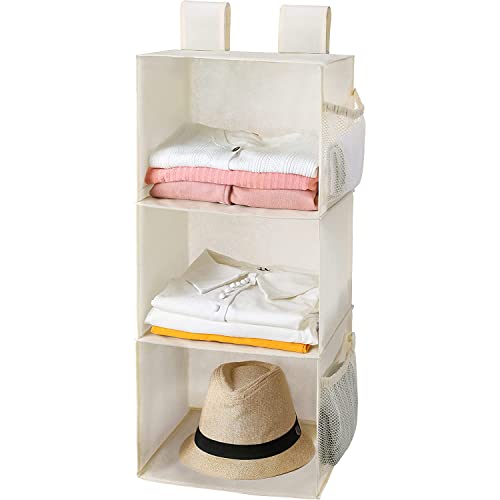 MAX Houser 3-Shelf Hanging Closet Organizers, Collapsible Closet Hanging Shelves for Camper, Nursery Hanging Organizers, Beige, 2-Pack