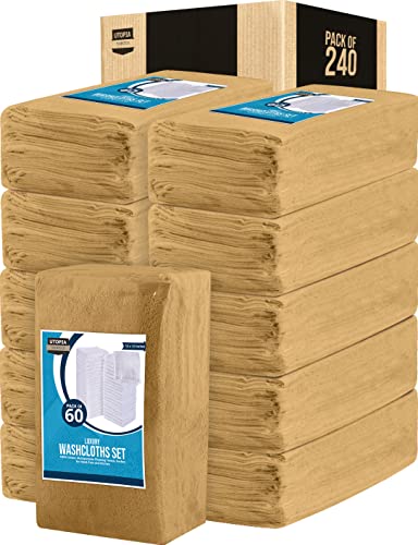 Utopia Towels Cotton Washcloths Set - 100% Ring Spun Cotton, Premium Quality Flannel Face Cloths, Highly Absorbent and Soft Feel Fingertip Towels (240 Pack, Beige)