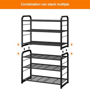 LEGUANG 3-Tier Stackable Shoe Rack Storage Organizer, for Bedroom Closet, Entryway, Hallway, Expandable & Adjustable, Wire Grid, Black