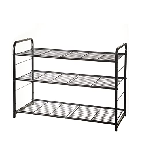 LEGUANG 3-Tier Stackable Shoe Rack Storage Organizer, for Bedroom Closet, Entryway, Hallway, Expandable & Adjustable, Wire Grid, Black