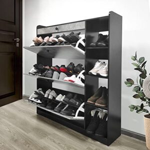 deyaopupu shoe cabinet with 3 flip drawers, modern shoe storage cabinet for entryway, freestanding shoe rack storage organizer for pumps,slippers,boots(premium gray)