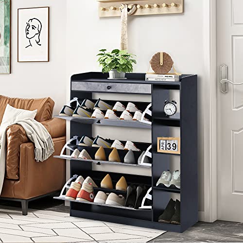 DEYAOPUPU Shoe Cabinet with 3 Flip Drawers, Modern Shoe Storage Cabinet for Entryway, Freestanding Shoe Rack Storage Organizer for Pumps,Slippers,Boots(Premium Gray)