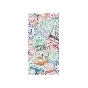 zzaeo travel passport stamps towel hand towel, 30 x 15 inch thin lightweight soft absorbent fingertip towel for home bathroom theme decor