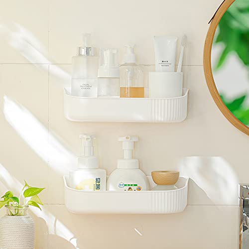 Poeland Plastic Shower Caddy Self Adhesive Corner Shower Shelf, Bathroom Wall Mounted Storage Organizer Tray Max Hold 10lbs