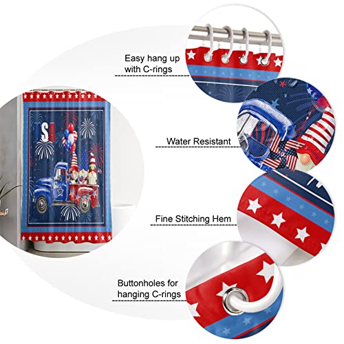 BestLives 4th of July Shower Curtain Sets with Rugs Star Side US Flag Non-Slip Soft Toilet Lid Cover for Bathroom Gnome Truck Firework Ballon 4 Pcs Bathroom Sets with Bath Mat