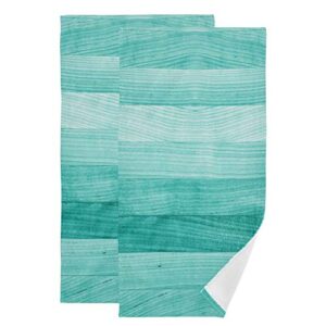 attx 2 piece turquoise wood print soft hand towels for bath decorative guest towels fingertip towels for bathroom spa gym,14.4 x 28.3 inch