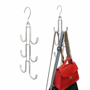 gxlqiju metal purse hangers,360°rotating space saving hangers closet organizer,hanger for storing and organizing purses, handbags, backpacks,crossovers,scarfs,belt.(silver 2pack)