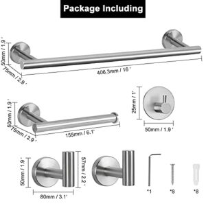 NearMoon 5 Pcs Bathroom Hardware Set SUS 304 Thicken Stainless Steel-Towel Bar Set Include 16" Towel Rod+Toilet Paper Holder+3 Multifunctional Hooks Bathroom Accessories (Brushed Nickel)