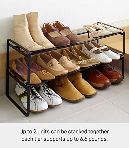 Yamazaki Home Adjustable Shoe Rack-Spacesaving Storage Solution, One Size, Black