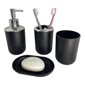 Tairuilan Bathroom Accessories Set,Toothbrush Cup,Toothbrush Holder,Soap Dish,Soap Dispenser,Toilet Brush Holder, Trash Can,6 Piece Plastic Gift Set (Black)