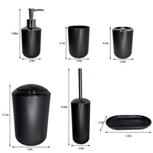 Tairuilan Bathroom Accessories Set,Toothbrush Cup,Toothbrush Holder,Soap Dish,Soap Dispenser,Toilet Brush Holder, Trash Can,6 Piece Plastic Gift Set (Black)