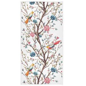 spring flowering tree with birds flowers hand towels 16x30 in spring summer bathroom towel ultra soft highly absorbent grungy floral small bath towel kitchen dish guest towel home bathroom decorations