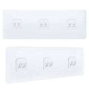 2 pack wall adhesive hook sticker for shower caddy, strong transparent adhesive strip with 3 hooks for shower organizer, kitchen racks, bathroom shelves, adhesive tape for hanging shower caddies