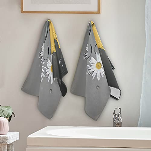 Yellow Daisy Flowers Bathtub Hand Towels 16x30 Bathroom Towel Ultra Soft Highly Absorbent Small Bath Towel Kitchen Dish Guest Towel, 2 Pieces Set