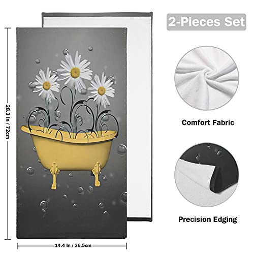 Yellow Daisy Flowers Bathtub Hand Towels 16x30 Bathroom Towel Ultra Soft Highly Absorbent Small Bath Towel Kitchen Dish Guest Towel, 2 Pieces Set