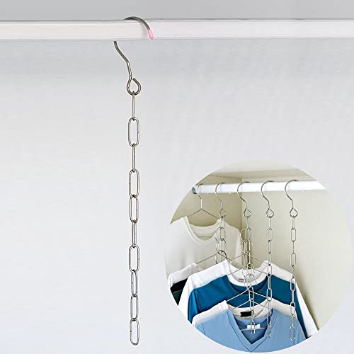 1 Pack Clothes Hangers Chain, 10 Slots Closet Organizer Clothes Hangers Storage, Magic Hanger Chains with Stainless Steel & Collapsible, Space Saving Hanging Chains